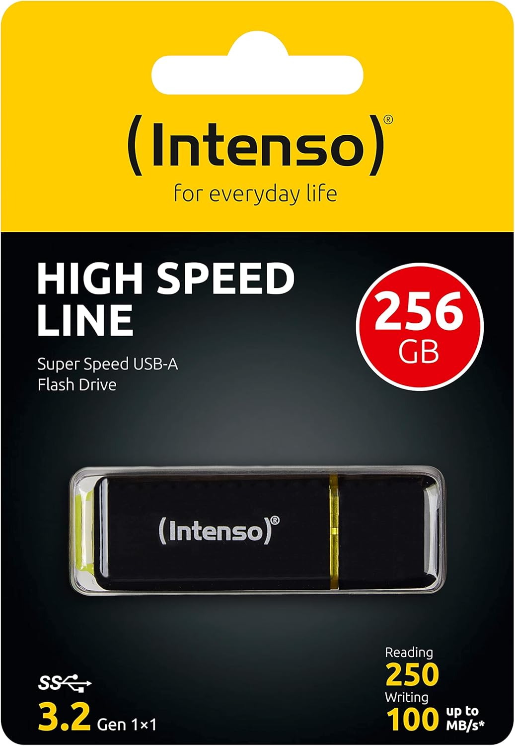 Intenso High Speed Line - Memoria USB 256 GB 3.1 (3.1 Gen 1) Conector USB Tipo A, Negro/Amarillo