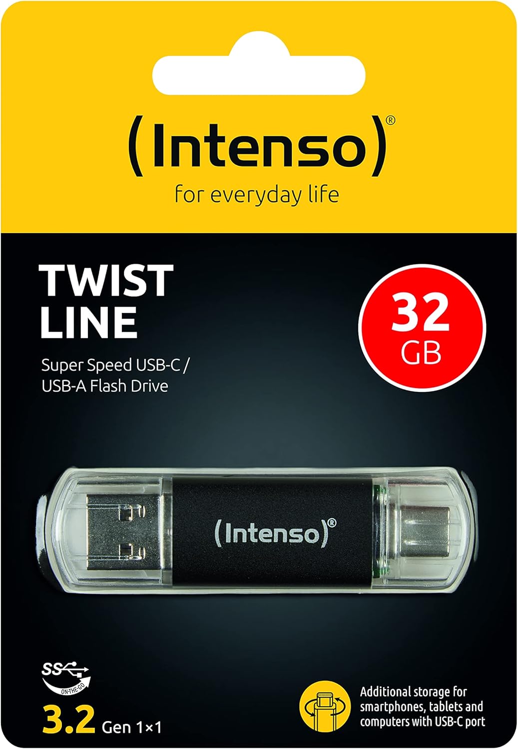 Intenso Twist Line 32 GB, Dual USB-Stick 3.2 Gen 1x1, USB-C und USB-A, 70MB/s, Anthrazit (Packung mit 3