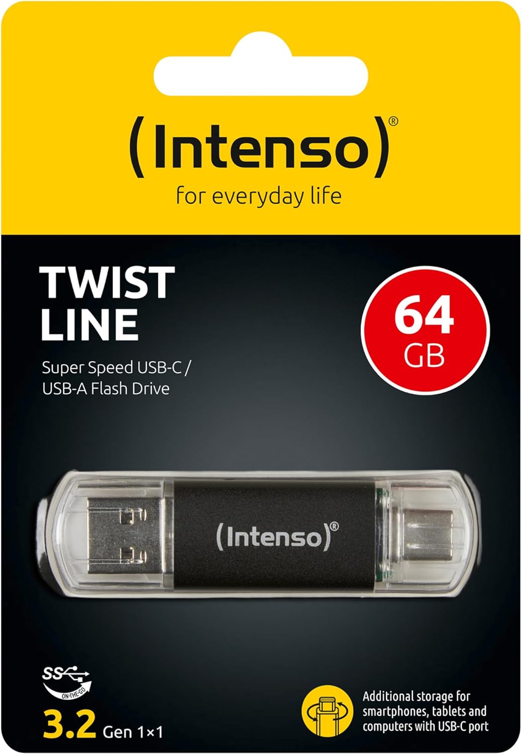Intenso Twist Line 64 GB - Chiavetta USB Dual 3.2 Gen 1x1, USB-C e USB-A, 70 MB/s, antracite