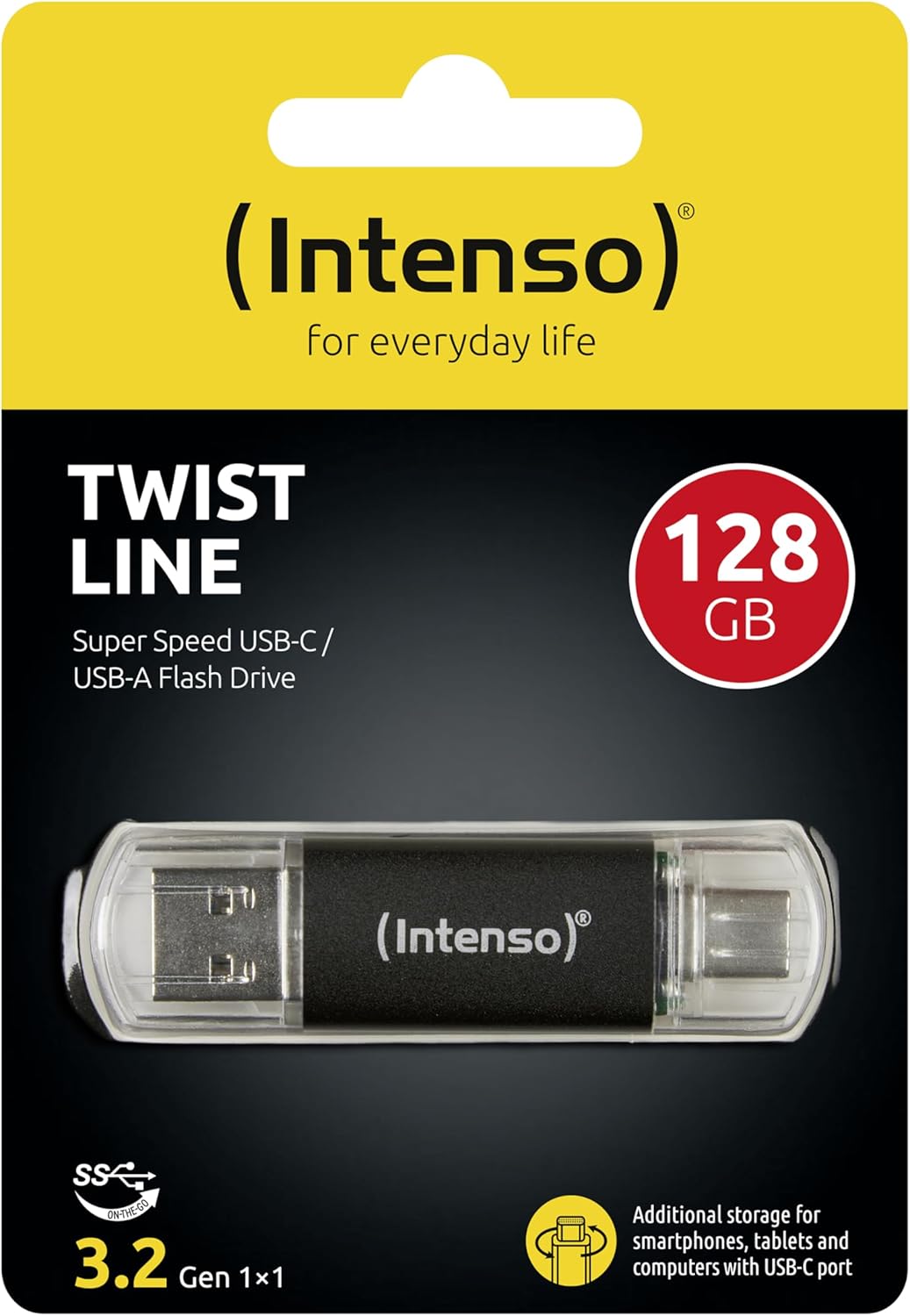 Intenso Twist Line 128 GB, Dual USB 3.2 Gen 1x1, USB-C and USB-A, 70 MB/s, Anthracite