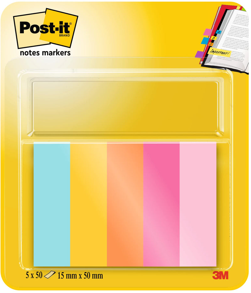 Post-It 7100259442 Segnapagina in carta, Collezione Beachside, 15 mm x 50 mm, 50 foglietti/blocchetto, 5 blocchetti/confezione