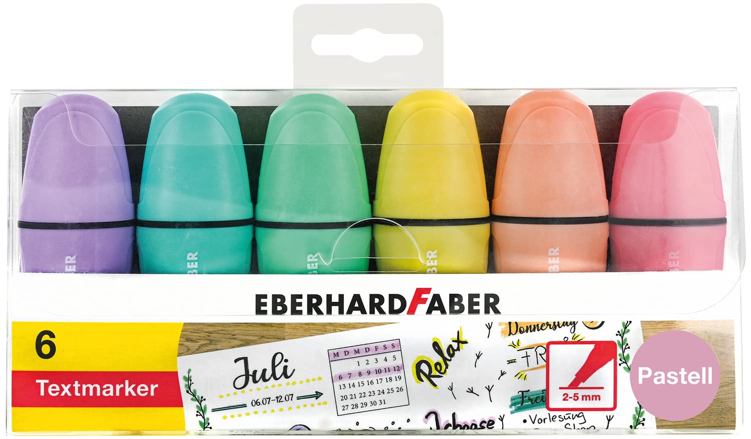Eberhard Faber 551403 Mini Highlighters with Chisel Tip, Pastel Colours, Pack of 6