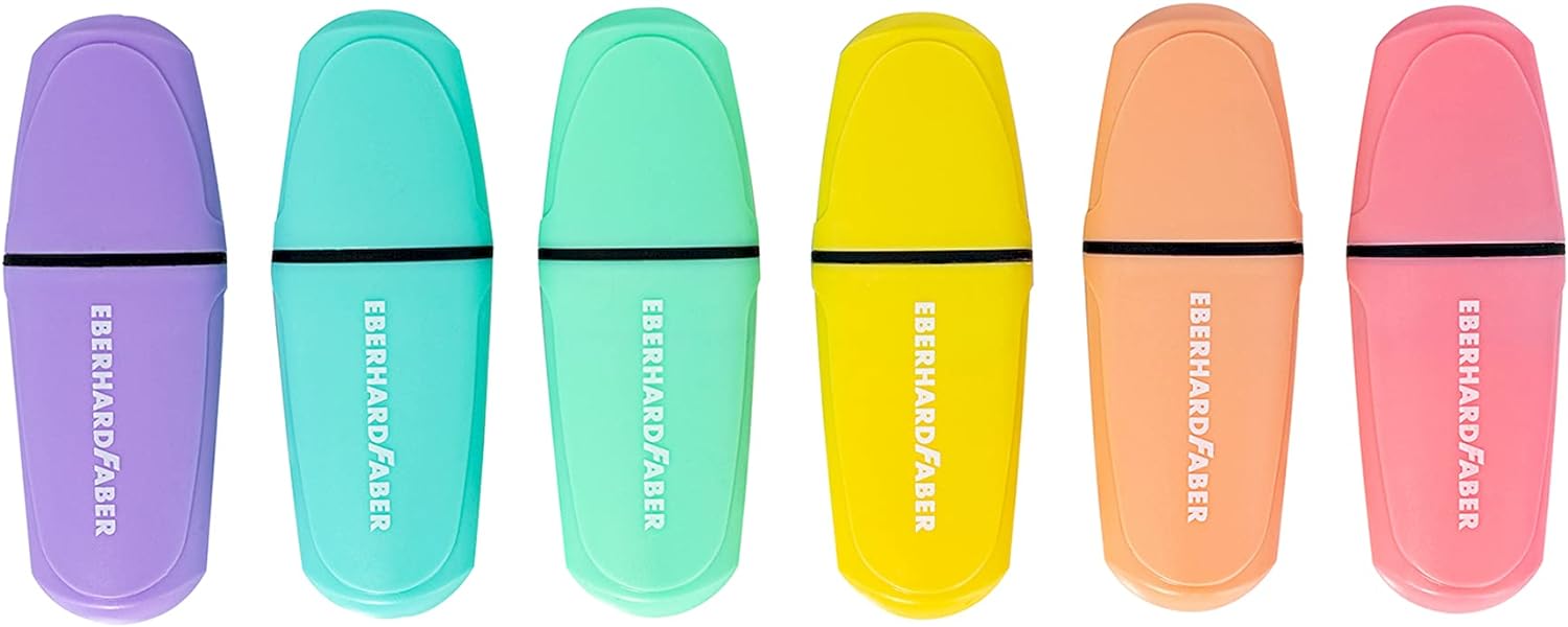 Eberhard Faber 551403 Mini Highlighters with Chisel Tip, Pastel Colours, Pack of 6