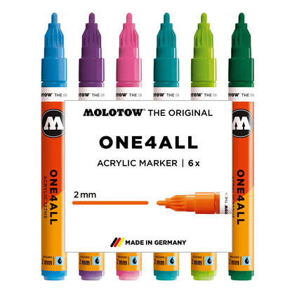 Molotow One4All 127HS Acryl Marker Basic-Set 2 (2,0 mm Strichstärke, hochdeckend und permanent, UV-beständig, für fast alle Untergründe) 6 Stück sortiert