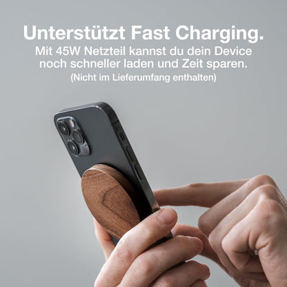 Woodcessories - Magnetic wooden charger compatible with all iPhone 12 models | Wooden wireless charger with all compatible devices