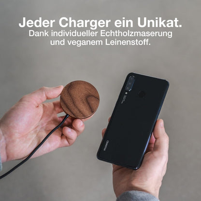 Woodcessories - Magnetic wooden charger compatible with all iPhone 12 models | Wooden wireless charger with all compatible devices