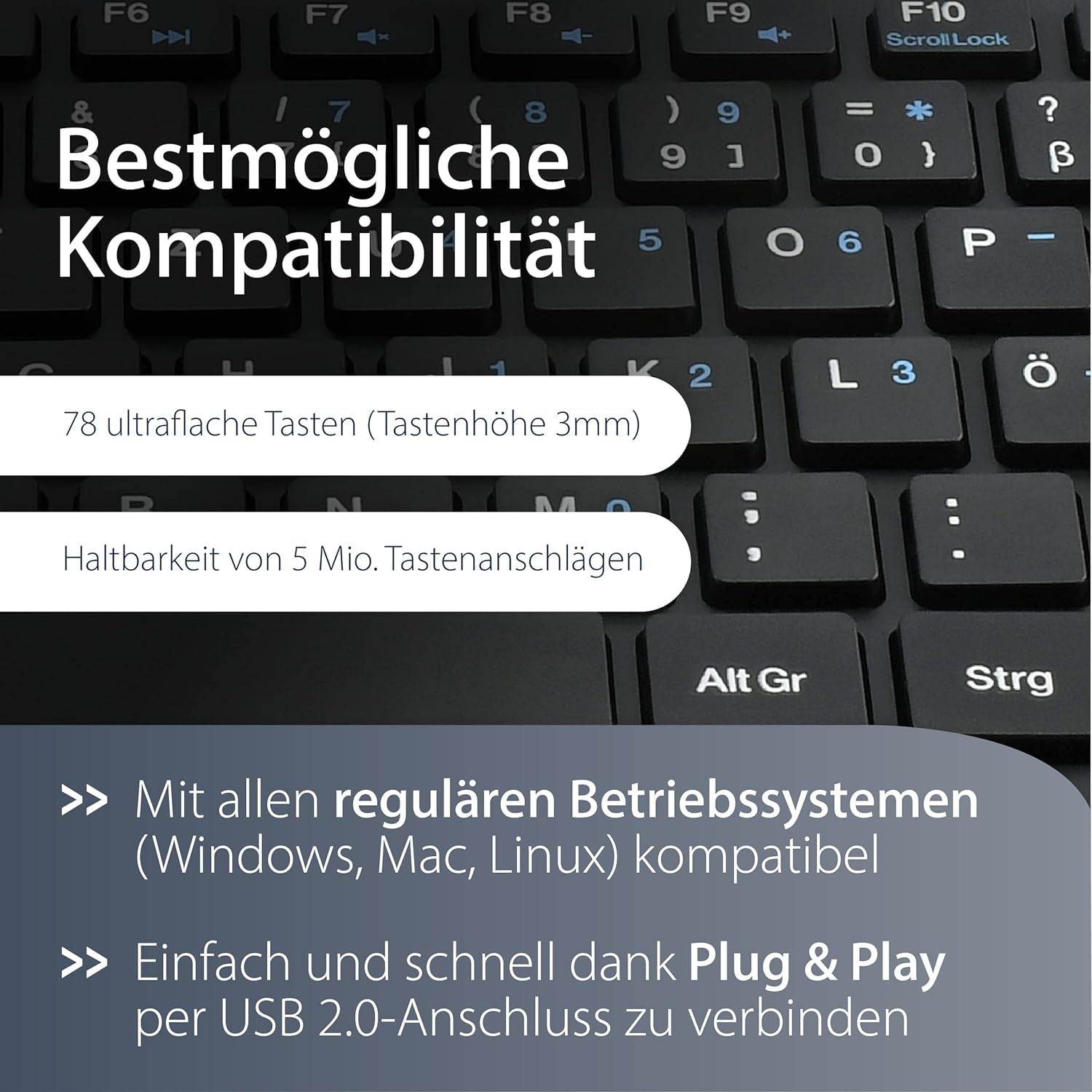MediaRange kabelgebundene Kompakt-Tastatur mit 78 ultraflachen Tasten, QWERTZ