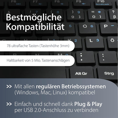 MediaRange kabelgebundene Kompakt-Tastatur mit 78 ultraflachen Tasten, QWERTZ