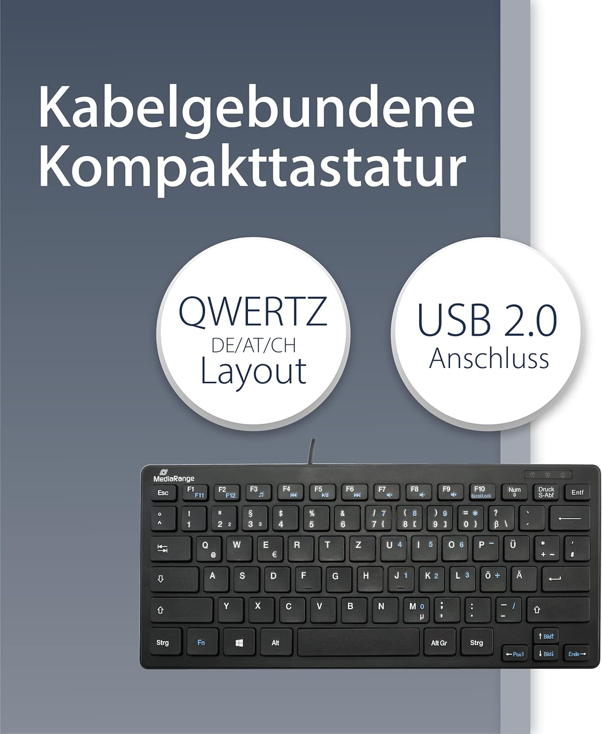 MediaRange kabelgebundene Kompakt-Tastatur mit 78 ultraflachen Tasten, QWERTZ