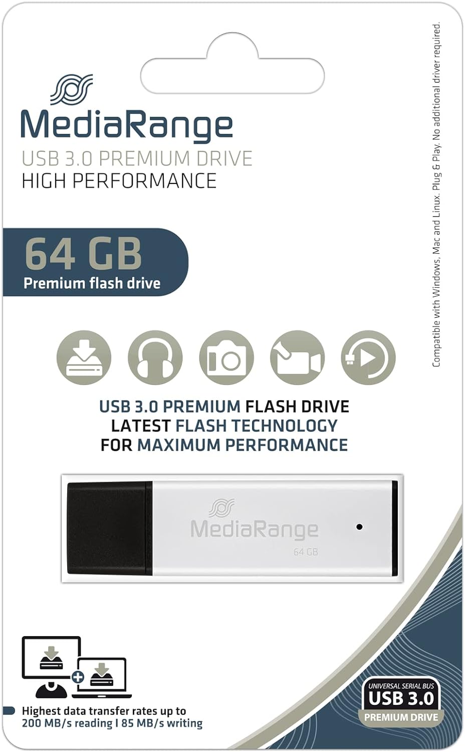 MediaRange USB-Stick MR1901 silber, schwarz 64 GB