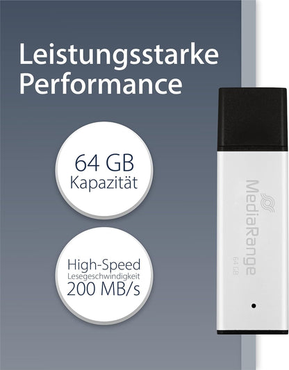 MediaRange USB-Stick MR1901 silber, schwarz 64 GB
