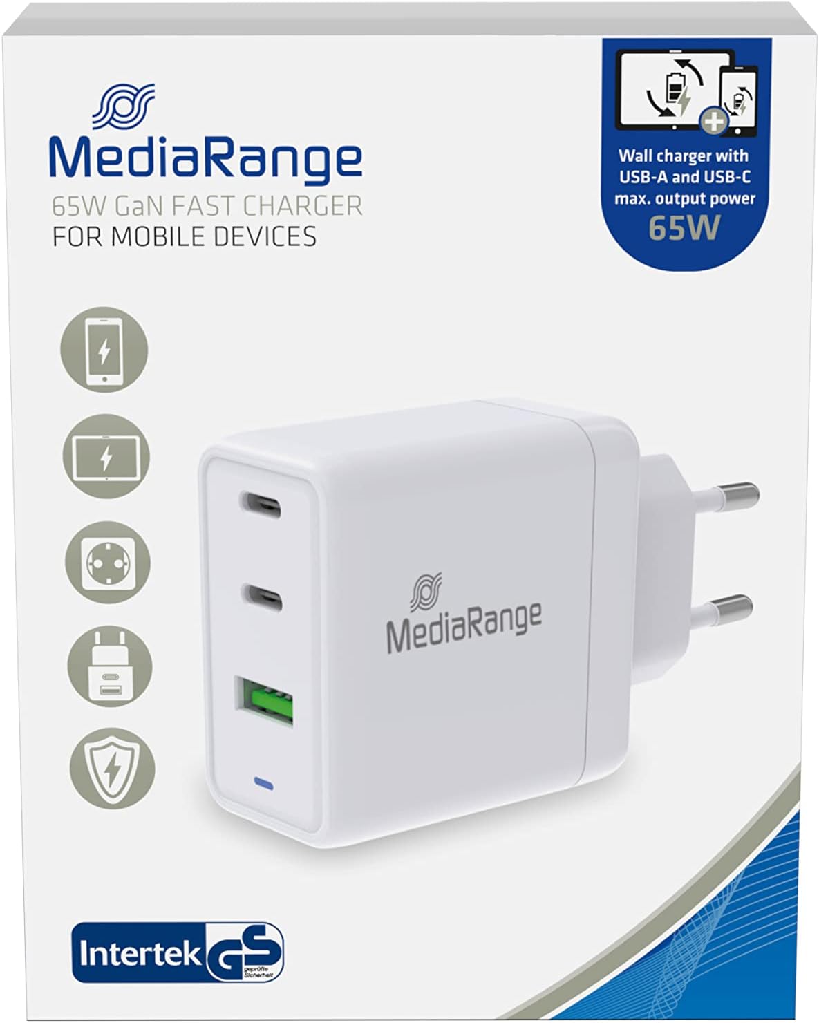 MediaRange 65W USB A/2x USB C Quick Charge Ladeada