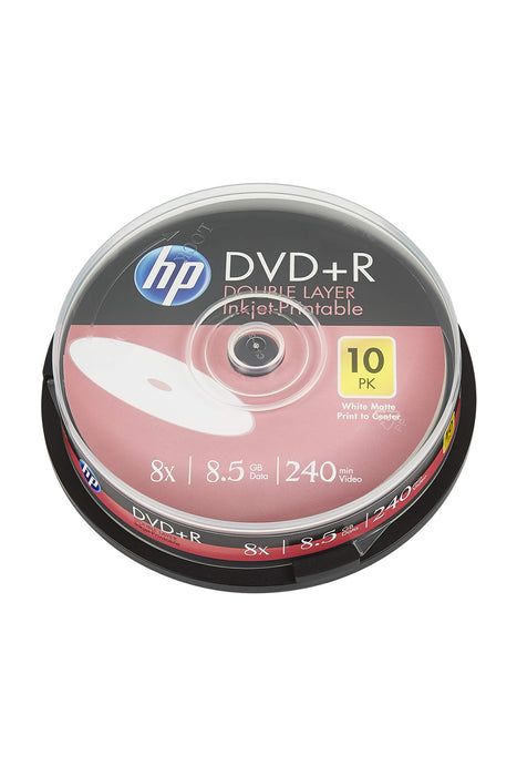 HP DVD+R DL 8X IJ PRINT 10PKBox HP 8.5GB 10 Pack Cake Box (Double-Layer, IJ Print)