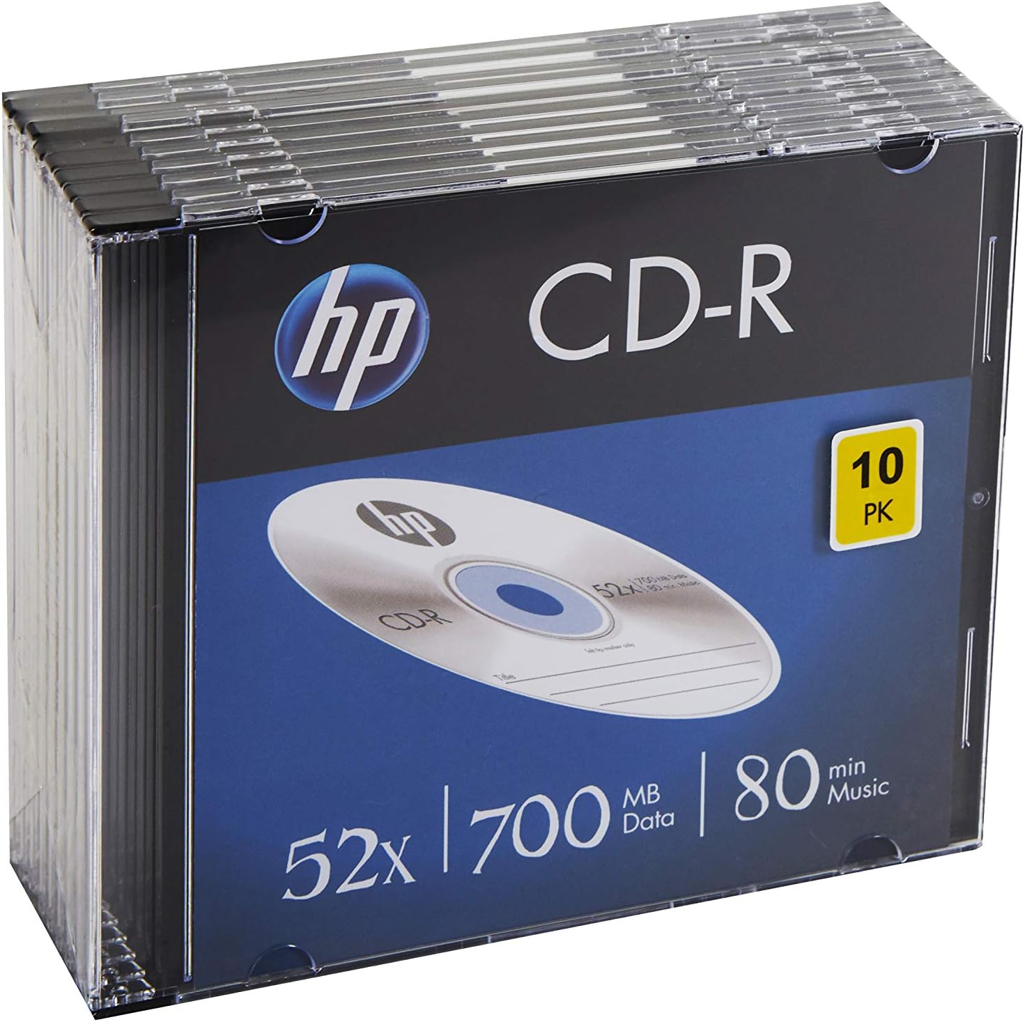 HP CD-R 52x Blank Discs (80 Minutes/700MB) - 10 Pack Slim Jewel Cased Discs 10er Slimcase silver
