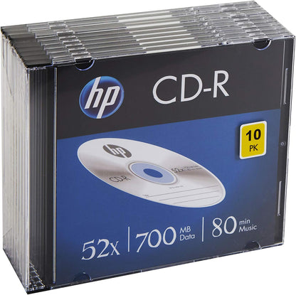 HP CD-R 52x Blank Discs (80 Minutes/700MB) - 10 Pack Slim Jewel Cased Discs 10er Slimcase silver