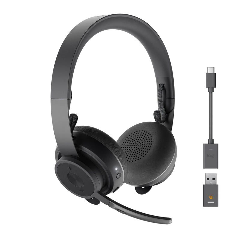 Logitech Zone 900 Over-Ear Wireless Bluetooth Headset with advanced noise-cancelling microphone, connect up to 6 wireless devices with one receiver, quick access to ANC and Bluetooth - Grey Wireless Headset Zone 900 Wireless via Unifying Dongle