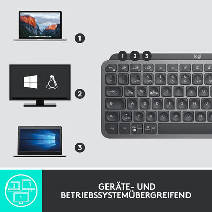 Logitech MX Keys Mini Wireless Illuminated Keyboard for Business, Kompakt, Logi Bolt USB-Empfänger, Hintergrundbeleuchtung, wiederaufladbar, Windows, macOS, Linux, iOS, Android, DEU QWERTZ - Graphit