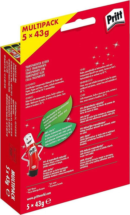 Pritt Klebestift, sicherer und kinderfreundlicher Bastelkleber für Kunst und Bastelarbeiten, starker Kleber für Schule & Bürobedarf, 5x43g Pritt Stift