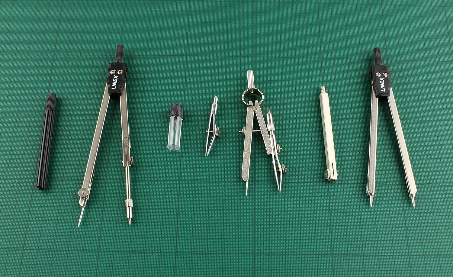 Linex 22 Zirkel-Set 6-teilig, Stifthalter, Ersatzminen, Stechzirkel, Teilzirkel, Verlängerungsstange, inkl. Einsatz mit Kniegelenk 6 Teilig
