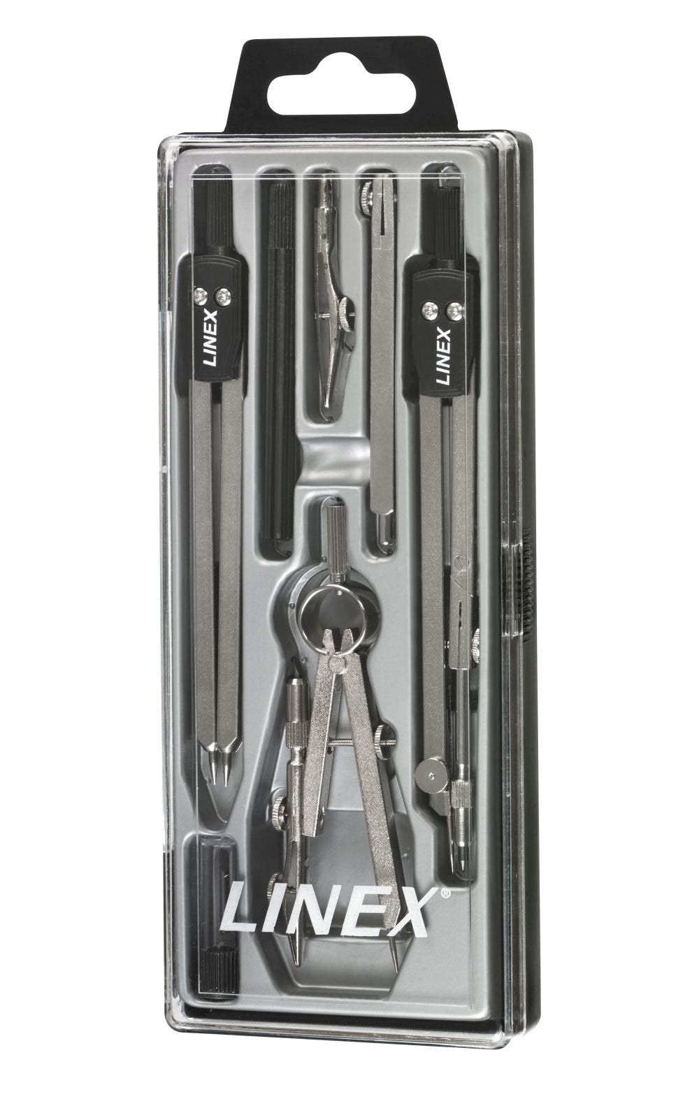 Linex 22 Zirkel-Set 6-teilig, Stifthalter, Ersatzminen, Stechzirkel, Teilzirkel, Verlängerungsstange, inkl. Einsatz mit Kniegelenk 6 Teilig