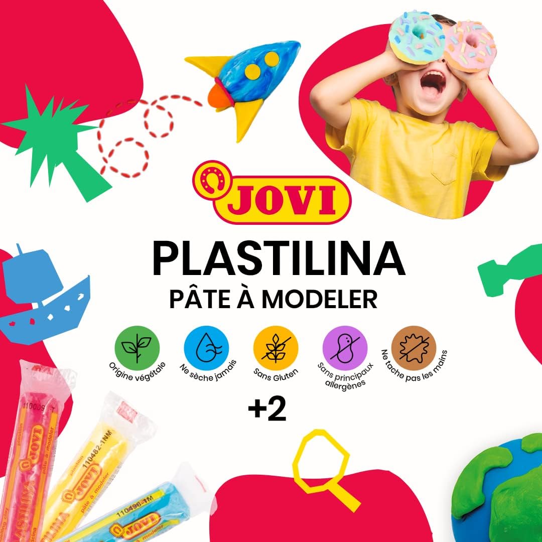 Jovi Plastilina Reusable Non-Drying Modeling Clay; .5 oz. Rolls, Set of 6 Colors, Perfect for Arts and Crafts Projects