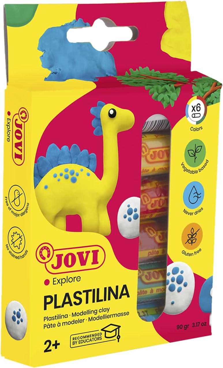 Jovi Plastilina Reusable Non-Drying Modeling Clay; .5 oz. Rolls, Set of 6 Colors, Perfect for Arts and Crafts Projects