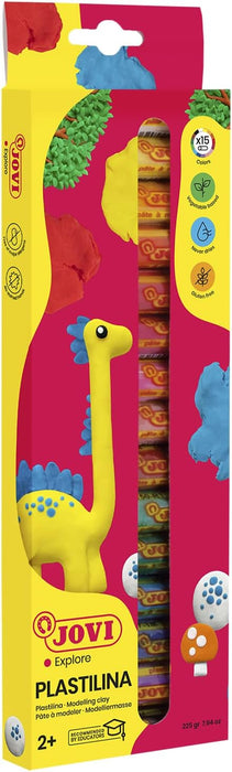 Jovi Plastiline, Easy mouldable Modelling Clay for Children Aged 2 and up, 15 Colours, 15 g Each