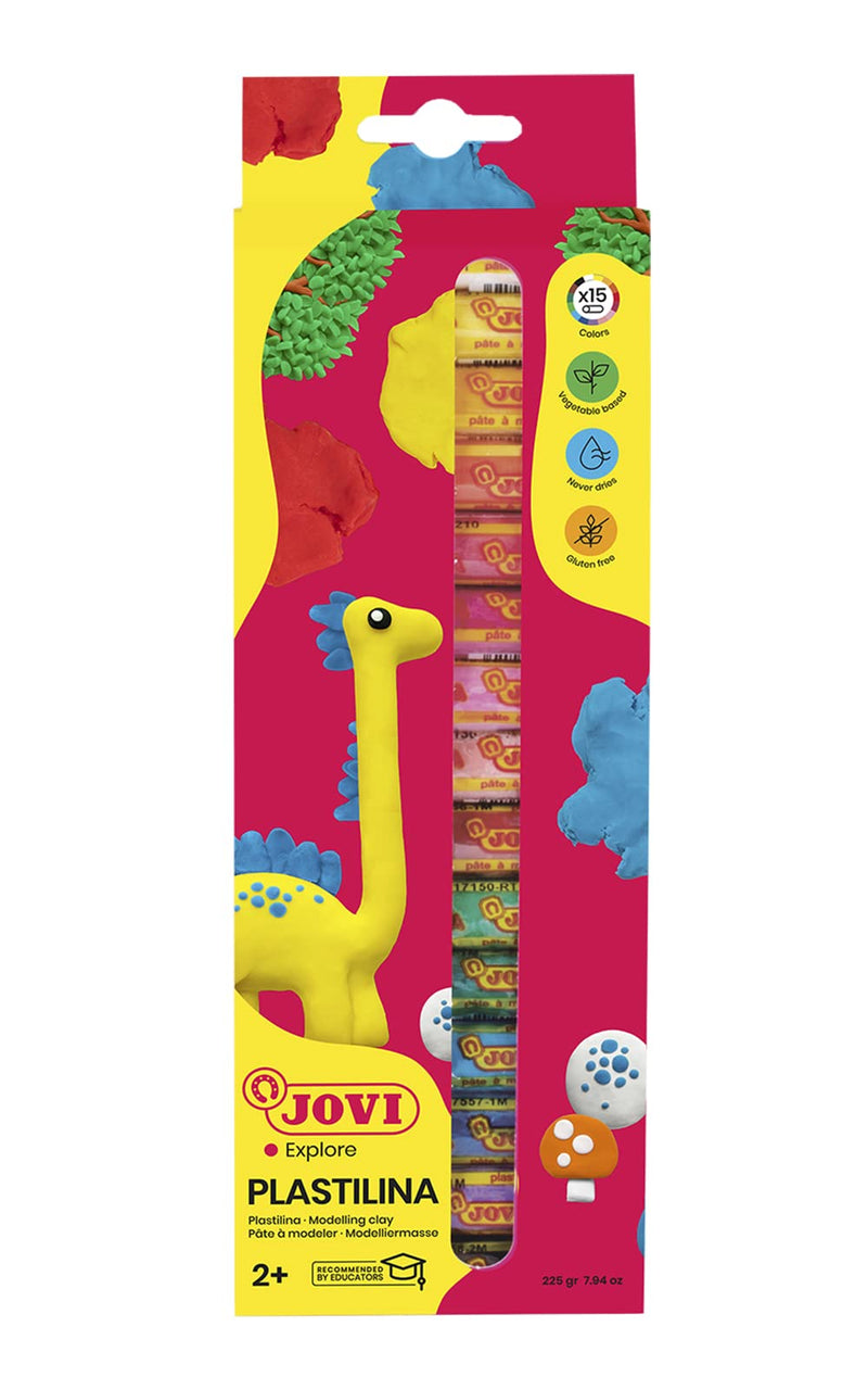 Jovi Plastiline, Easy mouldable Modelling Clay for Children Aged 2 and up, 15 Colours, 15 g Each