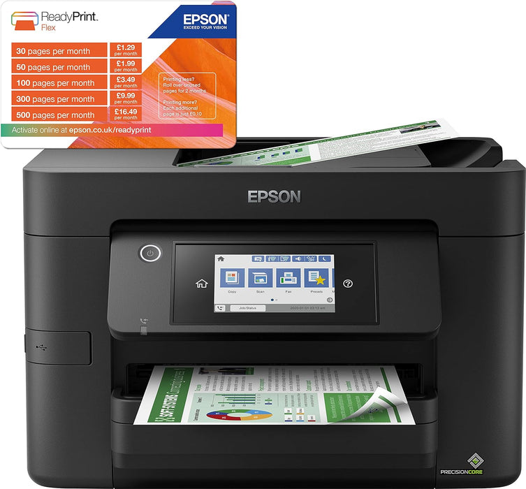 Epson Workforce Pro WF-4820DWF 4-in-1 Tinten-Multifunktionsgerät (Druck, Scan, Kopie, Fax, ADF, WiFi, Ethernet, NFC, Duplex, Einzelpatronen, DIN A4), inkl. 4 Monate ReadyPrint Flex Tintentarif