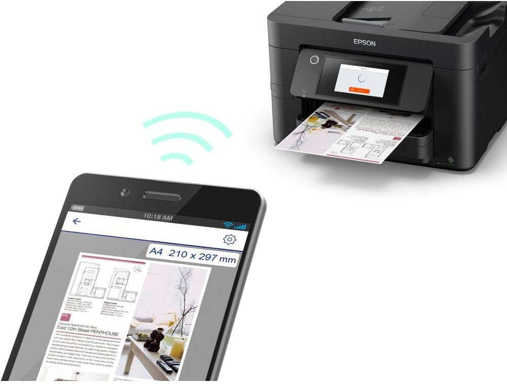 Epson Workforce Pro WF-4820DWF 4-in-1 Tinten-Multifunktionsgerät (Druck, Scan, Kopie, Fax, ADF, WiFi, Ethernet, NFC, Duplex, Einzelpatronen, DIN A4), inkl. 4 Monate ReadyPrint Flex Tintentarif