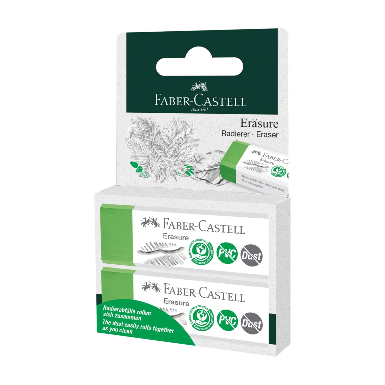 Faber-Castell Eraser Erasure PVC-free & Dust-free - Blister card of 2