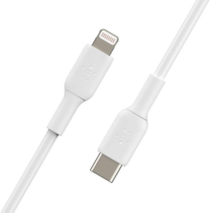 Belkin USB-C to Lightning Cable (iPhone Fast Charging Cable for iPhone 14, 13, 12 or earlier) Boost Charge MFi-Certified iPhone USB-C Cable (White, 1m