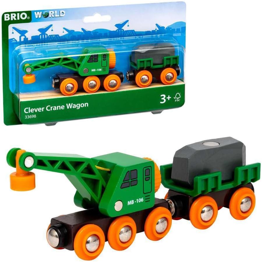 BRIO World Clever Crane Wagon for Kids Age 3 Years Up - Compatible with all BRIO Train Sets & Accessories