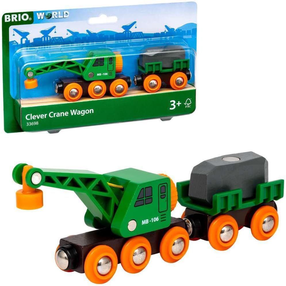 BRIO World Clever Crane Wagon for Kids Age 3 Years Up - Compatible with all BRIO Train Sets & Accessories