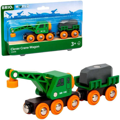 BRIO World Clever Crane Wagon for Kids Age 3 Years Up - Compatible with all BRIO Train Sets & Accessories