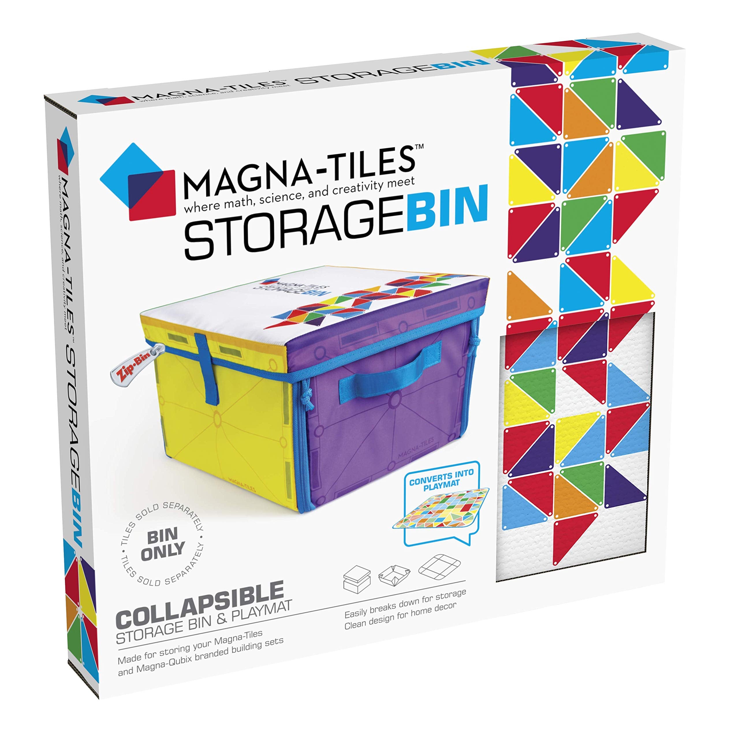 Magna-Tiles Storage Bin & Interactive Play-Mat, Collapsible Storage Bin With Handles for Playroom, Closet, Bedroom, Home Organization and Classroom, 12.5 x 11 x 8” Bin