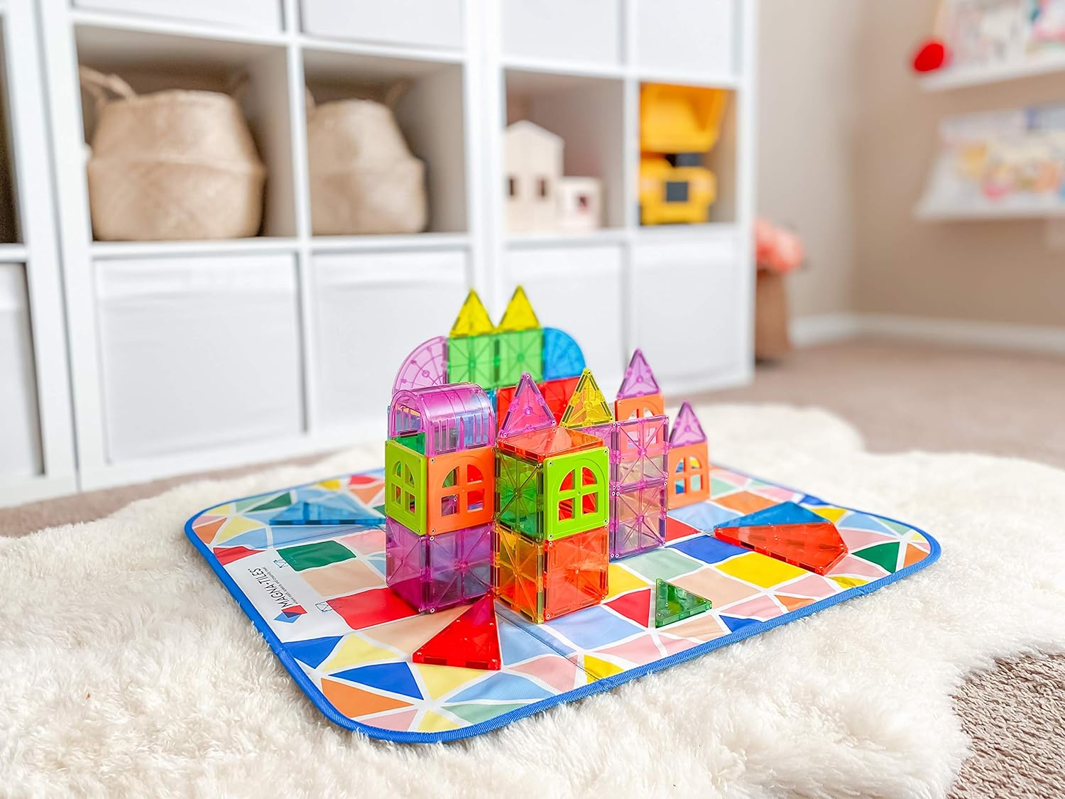 Magna-Tiles Storage Bin & Interactive Play-Mat, Collapsible Storage Bin With Handles for Playroom, Closet, Bedroom, Home Organization and Classroom, 12.5 x 11 x 8” Bin