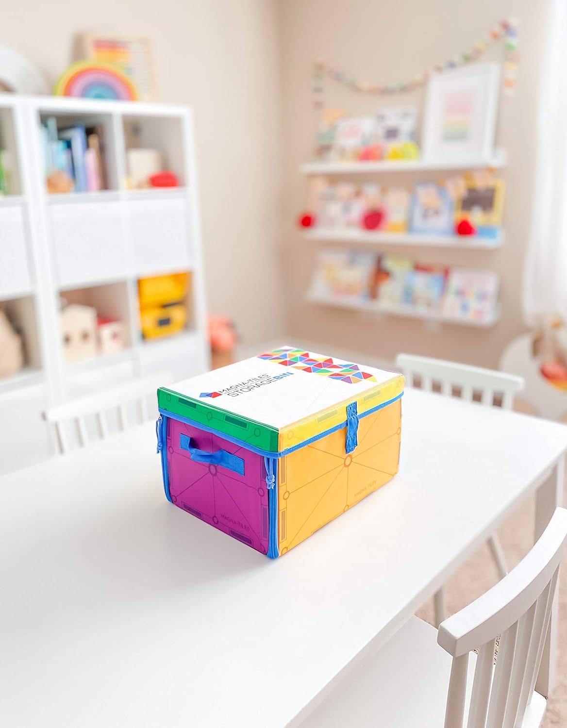 Magna-Tiles Storage Bin & Interactive Play-Mat, Collapsible Storage Bin With Handles for Playroom, Closet, Bedroom, Home Organization and Classroom, 12.5 x 11 x 8” Bin