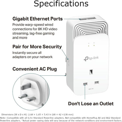 TP-Link Wired Passthrough Powerline Adapter Starter Kit, Advanced Protocol G.hn MIMO, Extra Power Socket, 2+2 Gigabit Ethernet Ports, No Configuration Required, Plug and Play, Pack of 2 (PG2400P KIT)