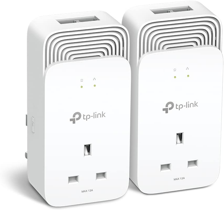 TP-Link Wired Passthrough Powerline Adapter Starter Kit, Advanced Protocol G.hn MIMO, Extra Power Socket, 2+2 Gigabit Ethernet Ports, No Configuration Required, Plug and Play, Pack of 2 (PG2400P KIT)