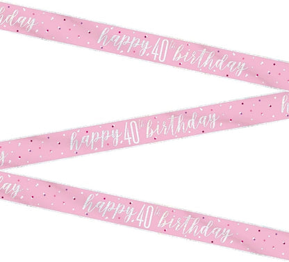 Unique-Happy 40th Birthday Foil Banner-9' | Pink And Silver | 1 Pc. Cartel de Cumpleaños Número 40-2,74 m-Tema Glitz Rosa y Plata-1 Unidad (Paquete de 1), color, age 40 (83494