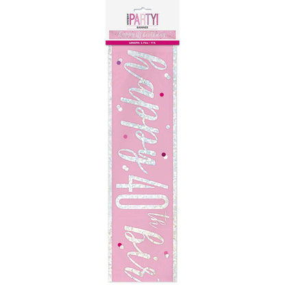 Unique-Happy 40th Birthday Foil Banner-9' | Pink And Silver | 1 Pc. Cartel de Cumpleaños Número 40-2,74 m-Tema Glitz Rosa y Plata-1 Unidad (Paquete de 1), color, age 40 (83494