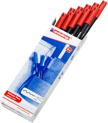 edding 1200 colour pen fine - red - 10 pens - round tip 1 mm - felt-tip pen for drawing and writing - for school or mandala