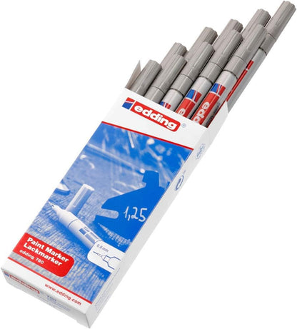 edding 780 paint marker - silver - 10 pens - round tip 0.8 mm - paint marker for marking and labelling metal, glass, rocks or plastic - heat-resistant, permanent, smudge-proof and waterproof 03: 10 Pens - Silver