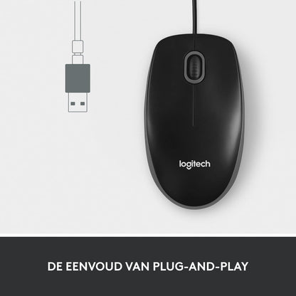Logitech M100 Wired USB Mouse 3 Buttons 1000 DPI Optical Tracking, For left and right handed users, Compatible with PC, Mac, Laptop