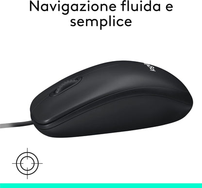 Logitech M100 Wired USB Mouse 3 Buttons 1000 DPI Optical Tracking, For left and right handed users, Compatible with PC, Mac, Laptop