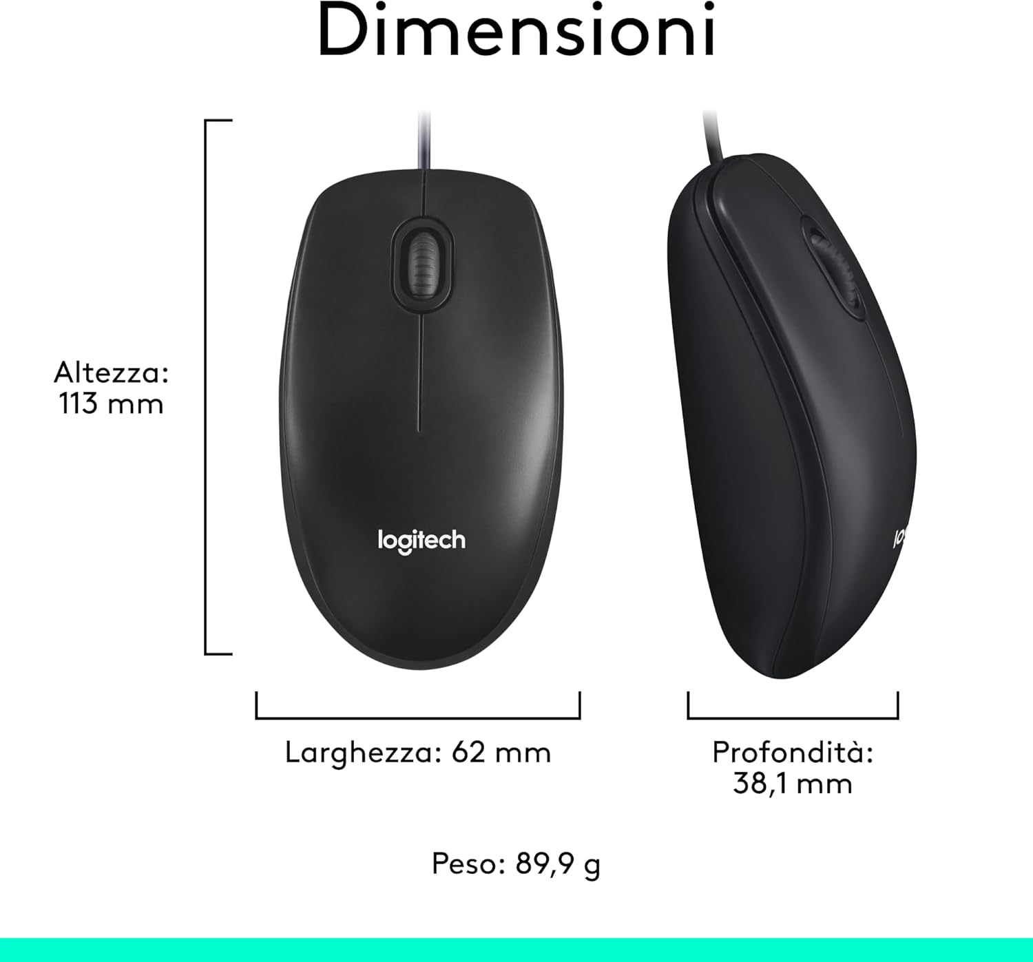 Logitech M100 Wired USB Mouse 3 Buttons 1000 DPI Optical Tracking, For left and right handed users, Compatible with PC, Mac, Laptop