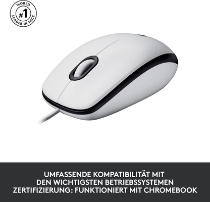 Logitech M100 Wired USB Mouse, 3-Buttons,1000 DPI Optical Tracking, Ambidextrous, Compatible with PC, Mac, Laptop