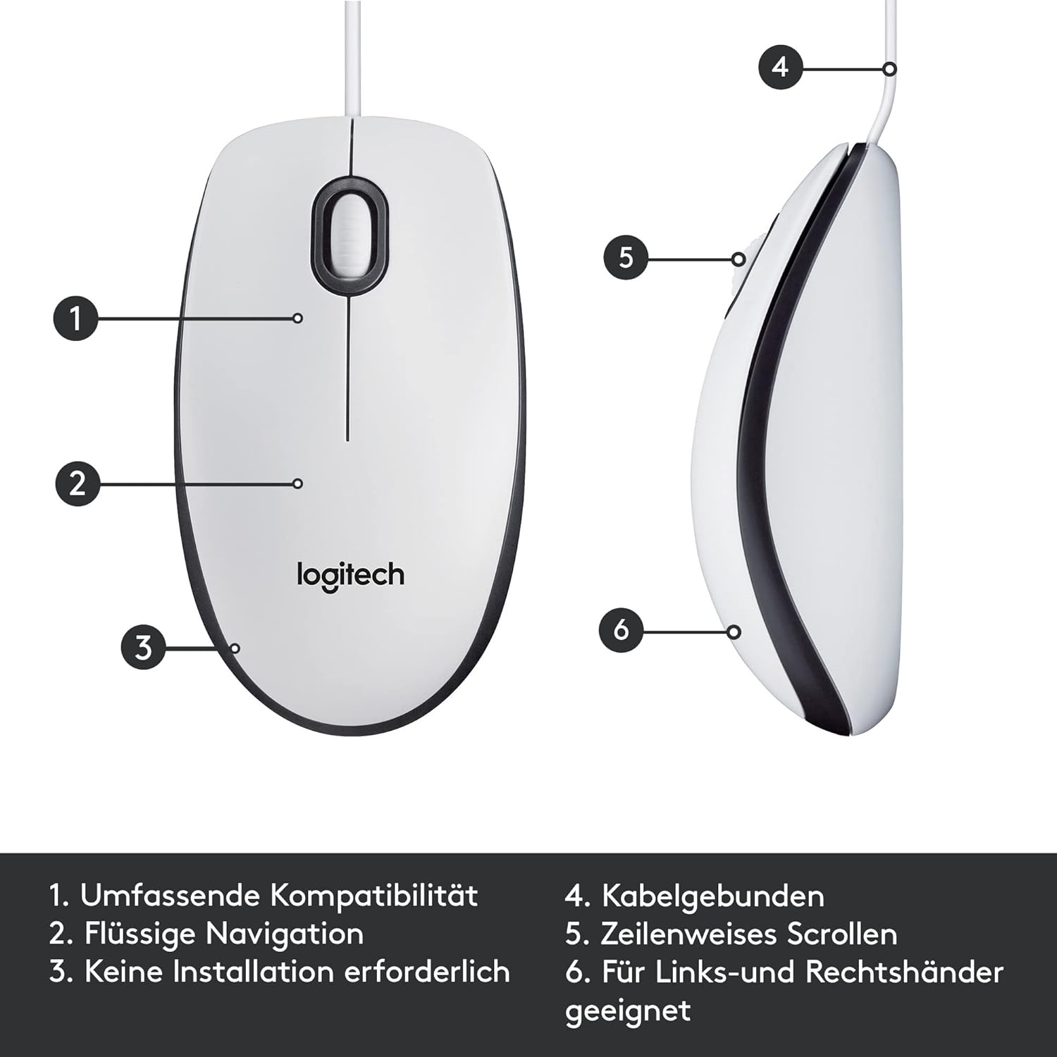 Logitech M100 Wired USB Mouse, 3-Buttons,1000 DPI Optical Tracking, Ambidextrous, Compatible with PC, Mac, Laptop