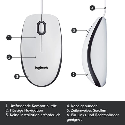 Logitech M100 Wired USB Mouse, 3-Buttons,1000 DPI Optical Tracking, Ambidextrous, Compatible with PC, Mac, Laptop